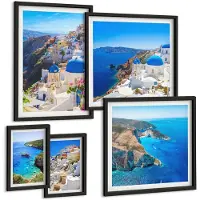 Coloray 5-Delige Schilderij Set - Uitzichten Op De Griekse Eilanden Met Blauwe Koepels - 50 x 50 cm, 20 x 30 cm En 40 x 60 cm - Wanddecoratie - Woonkamer Decoratie - Moderne Wanddecoratie