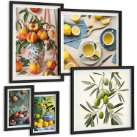 Coloray 5-Delige Schilderij Set - Fruit En Bloemen In Een Rustieke Stijl Voor Interieurdecoratie - 50 x 50 cm, 20 x 30 cm En 40 x 60 cm - Muurdecoratie - Wanddecoratie - Hal - Interieur Decoratie