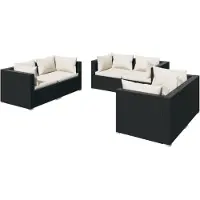 vidaXL 6-delige loungeset voor de tuin met kussens, van polyrotan, zwart