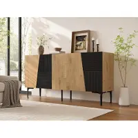 MODFU Kommode met 4 deuren en 3 lades, ruime dressoir met verstelbare legplanken, moderne opbergkast 160x40x80 cm, houtlook/zwart