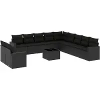 vidaXL 12-delige Loungeset met kussens poly rattan zwart