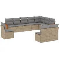 vidaXL 10-delige Loungeset met kussens poly rattan beige