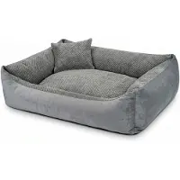 4L Textil Teo behaaglijk hondenbed, hoes afneembaar en wasbaar, voor middelgrote honden, hondenkussen, wollige hondenmand, hondenbank, 100 x 80 cm, Donkergrijs
