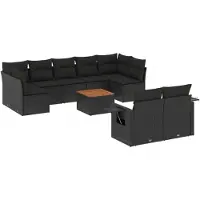 vidaXL 10-delige loungeset voor de tuin met kussens, zwart, polyrotan