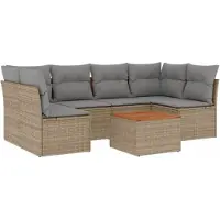 vidaXL 7-delige tuinmeubelset met kussens, beige, van polyrotan
