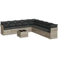 vidaXL 10-delige tuinmeubelset met sofa en kussens, lichtgrijs, polyrotan