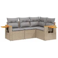 vidaXL 4-delige tuinmeubelset met kussens, beige, polyrotan