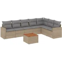 vidaXL 8-delige tuinmeubelset met kussens, beige, van polyrotan