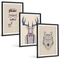 Coloray 3-Delige Schilderij Set - Stijlvolle Portretten Van Dieren En Mannen - 40 x 60 cm - Muurdecoratie - Wanddecoratie - Slaapkamer - Interieur Decoratie