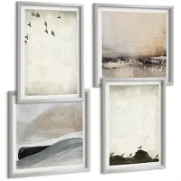 Wallfluent 4-Delige Schilderij Set - Vogels, Rotsen En Penseelstreken: Minimalistische Decoraties - 40 x 40 cm En 40 x 60 cm - Stijlvolle Wanddecoratie - Interieur - Woonkamer Decoratie