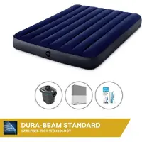 Intex luchtbed - 2 personen - 137 x 191 x 25 cm - Blauw + elektrische pomp - 650 liter/minuut + Spannbedlaken antraciet + Reparatieset