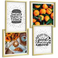 Wallfluent 4-Delige Schilderij Set - Keukenmotieven En Sappige Sinaasappels - 40 x 40 cm En 40 x 60 cm - Moderne Wanddecoratie - Slaapkamer - Muurdecoratie
