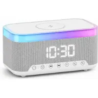 VHV Digitale Wekkerradio - Digitale Klok Slaapkamer - Draadloos opladen - Speaker met bluetooth - 13 Lichtstanden - Lichtwekker – Wekker voor kinderen & volwassenen - Wit