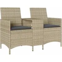 vidaXL Tuinset, 2-zitsbank met tafel en kussens, lichtgrijs, polyrotan
