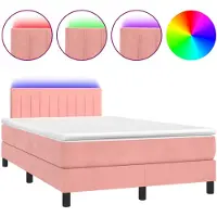 vidaXL Boxspring met matras en LED fluweel roze 120x200 cm