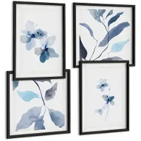 Coloray 4-Delige Schilderij Set - Minimalistische Aquarelbloemen In Blauwe Tinten - 40 x 40 cm En 40 x 60 cm - Decoratieve Muurdecoratie - Slaapkamer - Interieur Decoratie