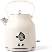 Muvano Elektrische Waterkoker 1,7L - Retro Waterkoker - 304 RVS Binnenkant - Klassiek Design - Temperatuurmeter - Automatische Uitschakeling - Voor Thee En Koffie - 25x20x28cm - Wit