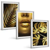 Coloray 3-Delige Schilderij Set - Palmbladeren Vrouwengezicht Monsterabladeren - 40 x 60 cm - Wanddecoratie - Woonkamer Decoratie - Muurdecoratie