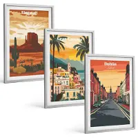 Coloray 3-Delige Schilderij Set - Stads- En Natuurlandschappen In Warme Kleuren - 40 x 60 cm - Muurdecoratie - Wanddecoratie - Hal - Interieur Decoratie