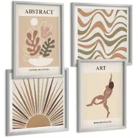 Wallfluent 4-Delige Schilderij Set - Matisse Boho Abstracte Vormen En Patronen - 40 x 40 cm En 40 x 60 cm - Decoratieve Muurdecoratie - Slaapkamer - Wanddecoratie