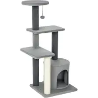 PawHut Kattenboom-Spaanplaat, Pluche-45L x 40B x 103H cm-Grijs