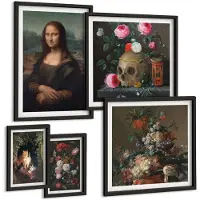 Coloray 5-Delige Schilderij Set - Bloemstukken En Klassieke Vintage Portretten - 50 x 50 cm, 20 x 30 cm En 40 x 60 cm - Decoratieve Schilderijen - Wanddecoratie - Hal - Woonkamer Decoratie