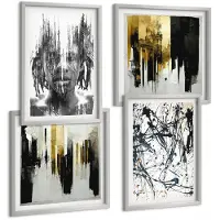 Coloray 4-Delige Schilderij Set - Contrasterende Abstracties Met Portret En Architectuur - 40 x 40 cm En 40 x 60 cm - Stijlvolle Muurdecoratie - Kantoor - Woonkamer Decoratie