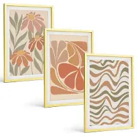 Coloray 3-Delige Schilderij Set - Pastelkleurige Bloemen En Abstracte Patronen - 40 x 40 cm En 40 x 60 cm - Decoratieve Schilderijen - Wanddecoratie - Hal