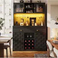 STILVORA Keukenkast Hoogkast Multifunctioneel Met Acryldeuren En Ledverlichting Voor Keuken En Eetkamer Van Mdf En Acryl 120x40x178 Cm Zwart
