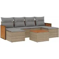 vidaXL 7-delige tuinmeubelset met kussens, beige, van polyrotan