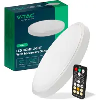 V-TAC 18W ronde LED-plafondlamp met afstandsbediening en bewegingssensor (microgolf), wit, 6500K, IP44 – Artikelnummer 76611