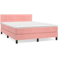 vidaXL Boxspring met matras fluweel roze 140x190 cm