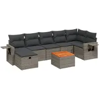 vidaXL 8-delige tuinmeubelset met kussens, grijs, polyrotan