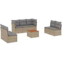 vidaXL 8-delige tuinmeubelset met kussens, beige, van polyrotan