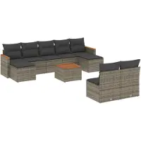 vidaXL 10-delige loungeset voor de tuin met kussens, grijs, polyrotan