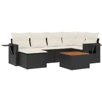 vidaXL 7-delige Loungeset met kussens poly rattan zwart