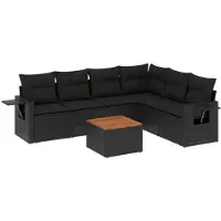 vidaXL 7-delige Loungeset met kussens poly rattan zwart