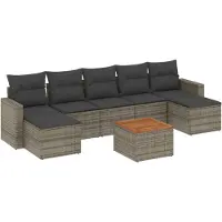 vidaXL 8-delige Loungeset met kussens poly rattan grijs
