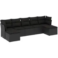 vidaXL 7-delige Loungeset met kussens poly rattan zwart
