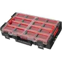 Qbrick System ONE Organizer XL 2.0 Long Bin stapelbaar 582 x 387 x 131 mm 13,5 l IP66 met 4 inlays en 12 scheidingswanden