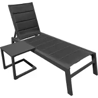 Happy Garden BARBADOS ligstoel en bijzettafelSet in zwart textilene - antraciet grijs aluminium
