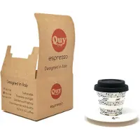 Quy Cup - 90ml Ecologische Reis Beker - Espressobeker “Opera” met schotel en Zwarte Siliconen deksel Set 1 Espresso Cup with Dish
