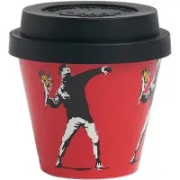Quy Cup - 90ml Ecologische Espresso Reisbeker - De originele Banksy's Graffiti "The Flower Thrower" met zwart deksel 7x7x7cm