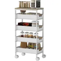 HOMCOM rollende servieswagen met 5 niveaus, keukentrolley met 4 uitschuifbare lades, wit