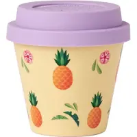 Quy Cup - 90ml Ecologische Reis Beker - Espressobeker “Ananas” met paars Siliconen deksel 7x7x7cm