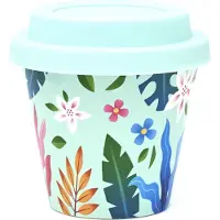 Quy Cup - 90ml Ecologische Reis Beker - Espressobeker “Flower” met Blauw Siliconen deksel