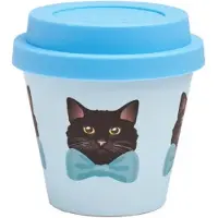 Quy Cup - 90ml Ecologische Reis Beker - Espressobeker “Black Pippo” met licht blauw Siliconen deksel 7x7x7cm