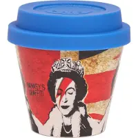 Quy Cup - 90 ml Ecologische Espresso Reisbeker - De originele Banksy's Graffiti "Lizzy Stardust" met blauw Siliconen deksel 7x7x7cm