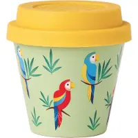 Quy Cup - 90ml Ecologische Reis Beker - Espressobeker “Papegaai” met gele Siliconen deksel 7x7x7cm