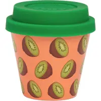 Quy Cup - 90ml Ecologische Reis Beker - Espressobeker “Kiwi” met groen Siliconen deksel 7x7x7cm
